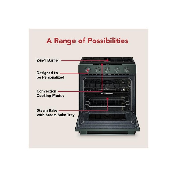 Kitchenaid® 5.0 Cu. Ft. Smart Slide-in Gas Range with Convection Cooking Modes and 2-in-1 Burner KSGS530SJP