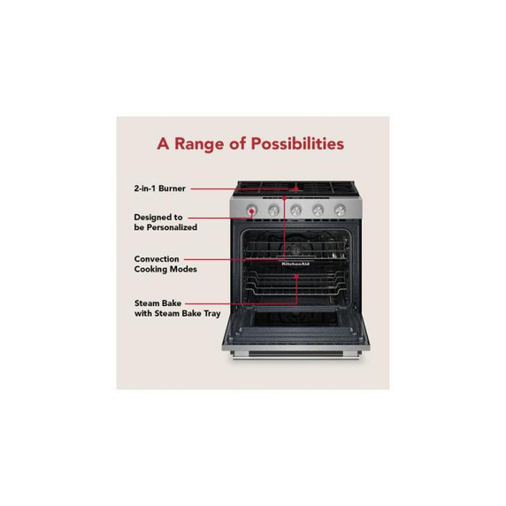 Kitchenaid® 5.0 Cu. Ft. Smart Slide-in Gas Range with Convection Cooking Modes and 2-in-1 Burner KSGS530SPS