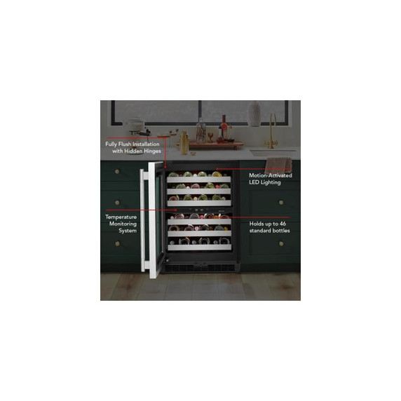 Kitchenaid® 24" Undercounter Wine Cellar with Full-Extension Metal-Front Racks KUWL324SSB