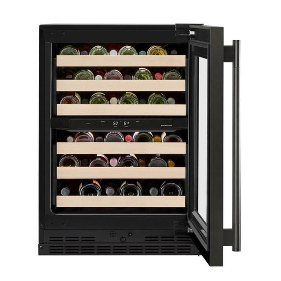Kitchenaid® 24" Undercounter Wine Cellar with Full-Extension Wood-Front Racks KUWR524SBE
