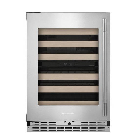 Kitchenaid® 24" Undercounter Wine Cellar with Full-Extension Wood-Front Racks KUWL524SPS