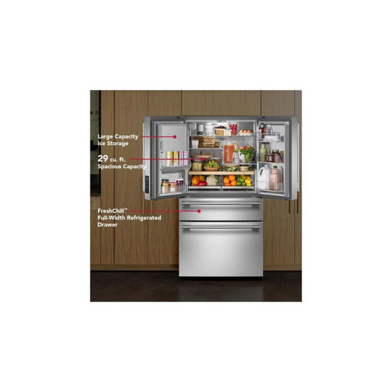 Kitchenaid® 29 cu. ft. French Door Refrigerator with Exterior Water and Ice and FreshChill™ Full-Width Refrigerated Drawer KRMF436SBE