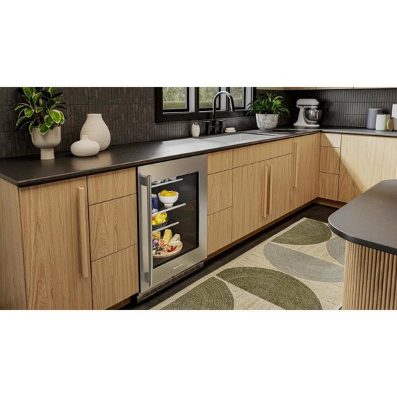 Kitchenaid® 24" Undercounter Refrigerator with Glass Door and Shelves with Metallic Accents KURR524SPS