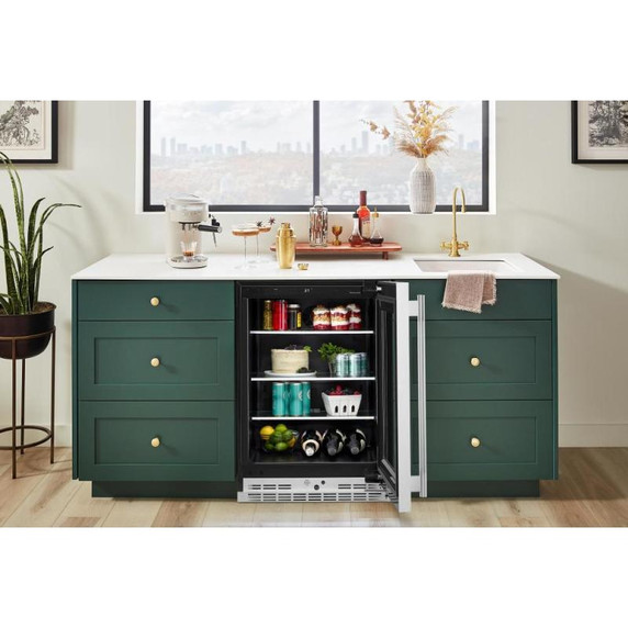 Kitchenaid® 24" Undercounter Refrigerator with Glass Door and Shelves with Metallic Accents KURR524SPS