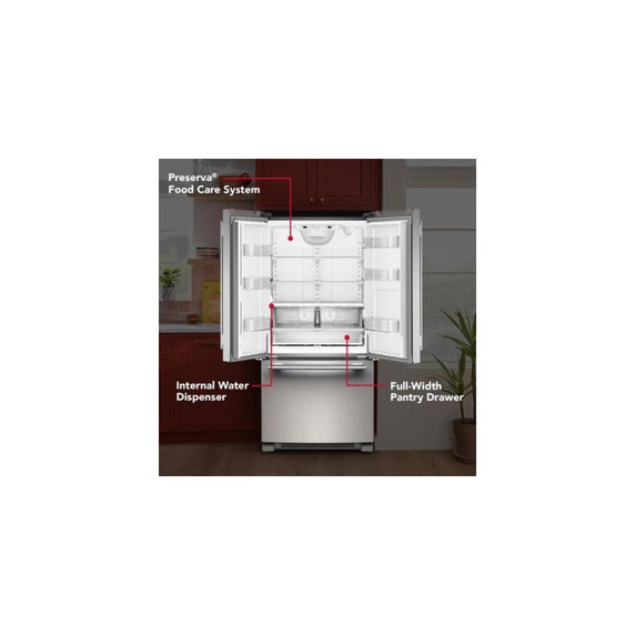 Kitchenaid® 22 Cu. Ft. 33-Inch Standard-Depth French Door Refrigerator with Internal Water Dispenser KRFF333SPS
