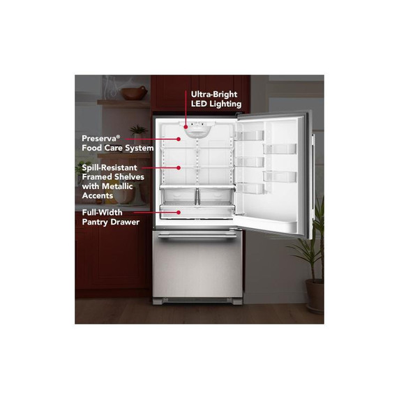 Kitchenaid® 22 Cu. Ft. 33-Inch Standard-Depth Bottom Mount Refrigerator with Right Door Swing KRBR133SPS