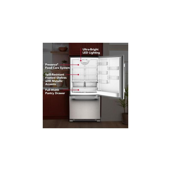 Kitchenaid® 22 Cu. Ft. 33-Inch Standard-Depth Bottom Mount Refrigerator with Right Door Swing KRBR133SPS