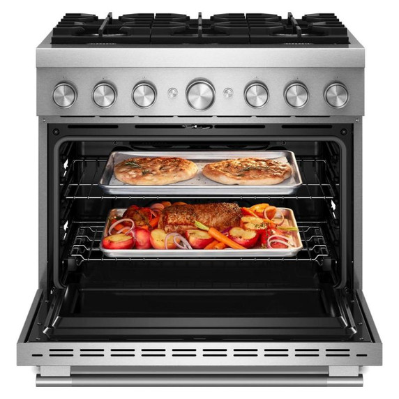KitchenAid® 36-Inch 6 Burner Commercial-Style Dual Fuel Range with No Preheat Air Fry Mode KFDS936SSS