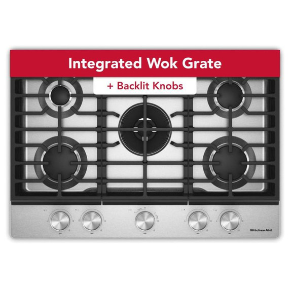 Kitchenaid® Gas-on-Metal Cooktop with an Integrated Wok Grate and CookShield™ Finish KCGK730SBE