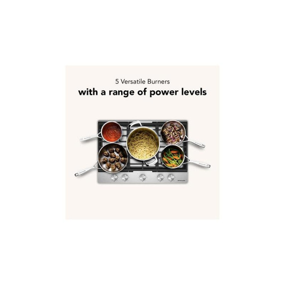 Kitchenaid® Gas-on-Metal Cooktop with 5 Versatile Burners and Edge-to-Edge Cast-Iron Grates KCGK330SSS