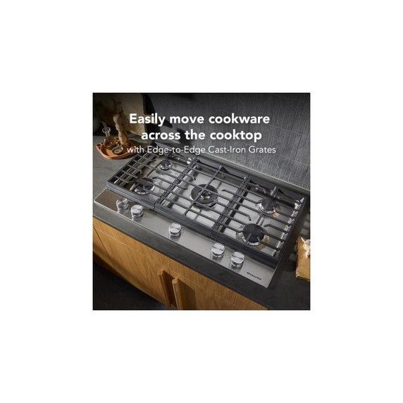 KitchenAid® 36  in. Gas Cooktop with 5 Burners and Integrated Wok Grate KCGK536SSS