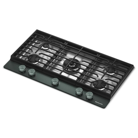 KitchenAid® 36  in. Gas Cooktop with 5 Burners and Integrated Wok Grate KCGK536SJP