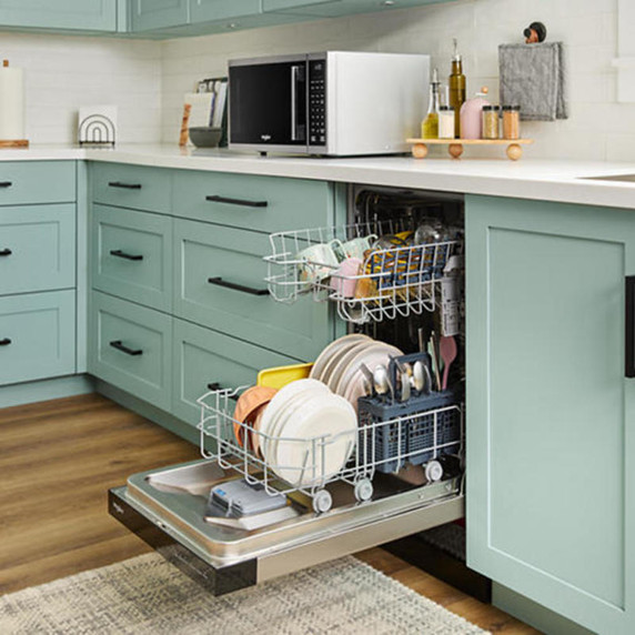 Whirlpool® 18" Stainless Steel Dishwasher with Half Load Cycle and Triple Spray Arms - 48 dBA WDFS5118SS