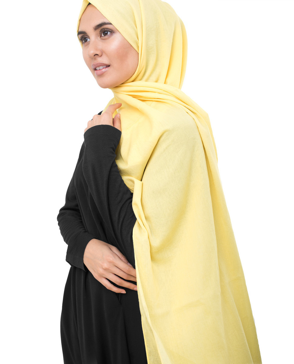 Cotton Voile Hijab Scarf Shawl in Lemon Grass Yellow 