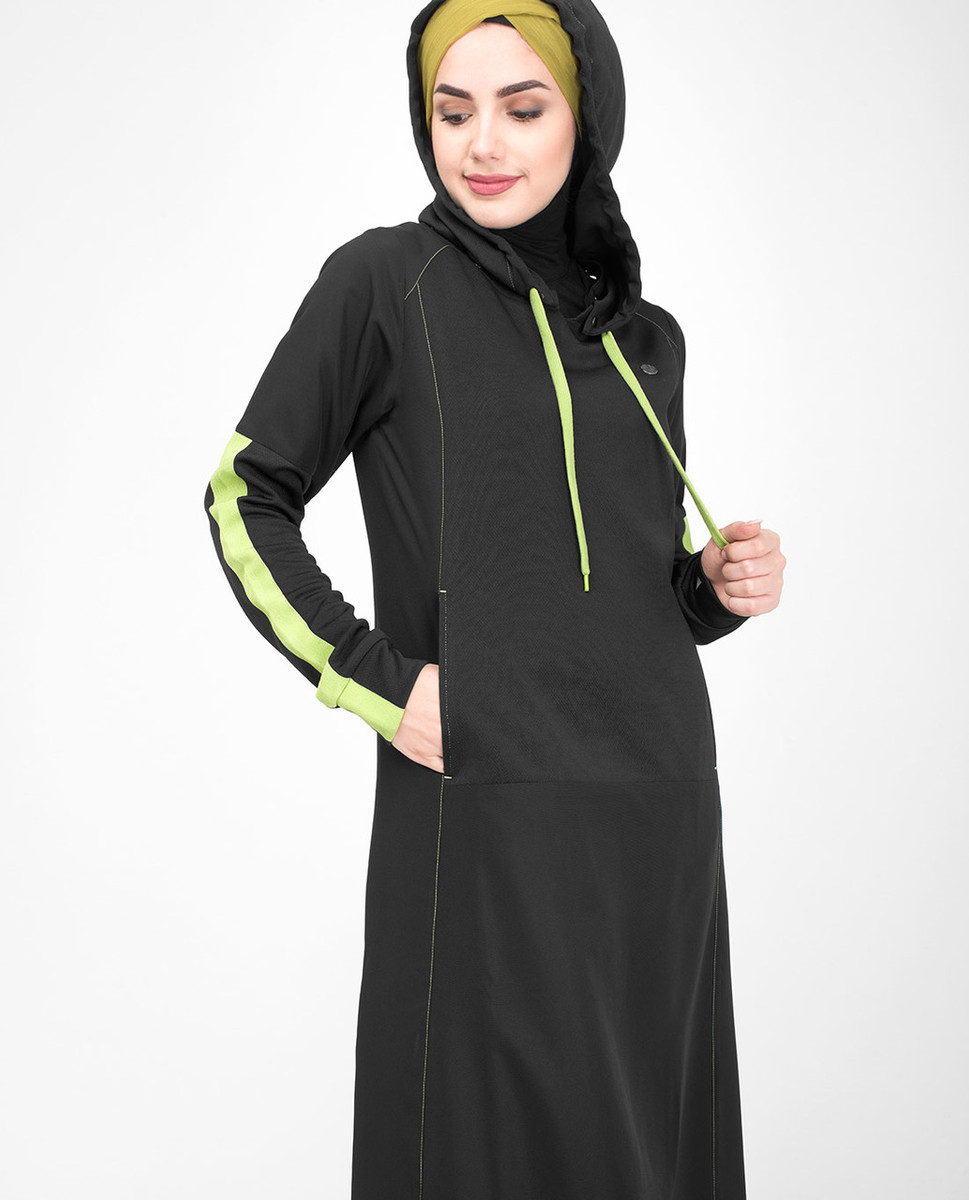 Black & Lime Hooded Jilbab: Abaya, Jilbab, Islamic Fashion