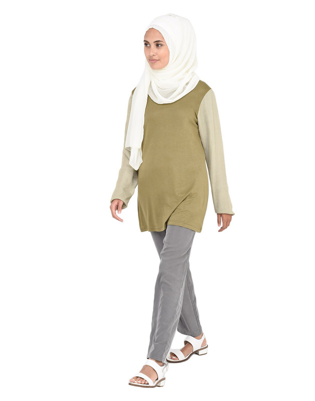 Khaki Green Long Line Top