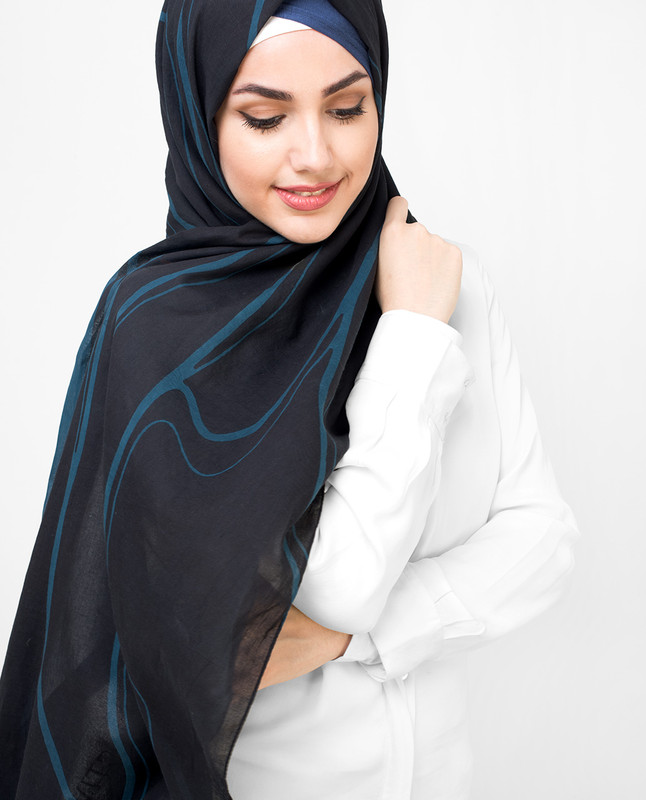 Black and Blue Cotton Voil Hijab