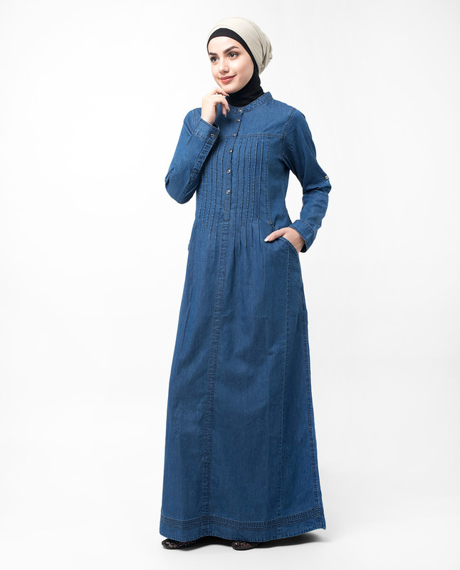 Soft Fine Denim Pleat Maxi Jilbab