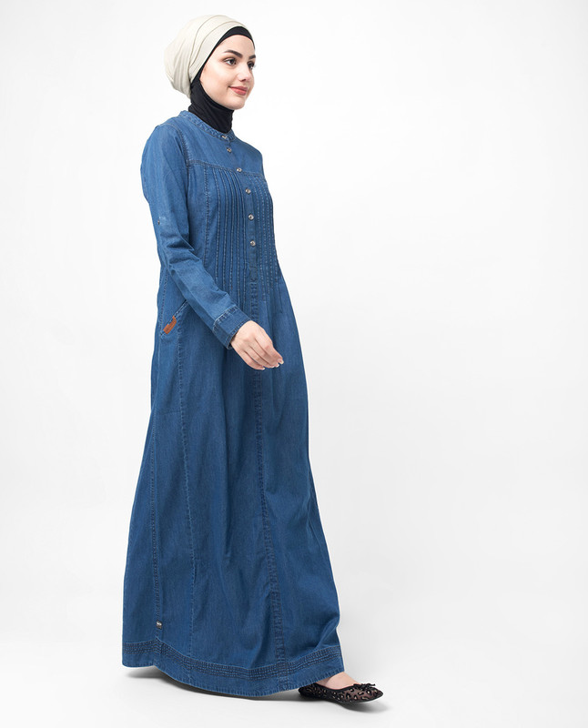 Soft Fine Denim Pleat Maxi Jilbab