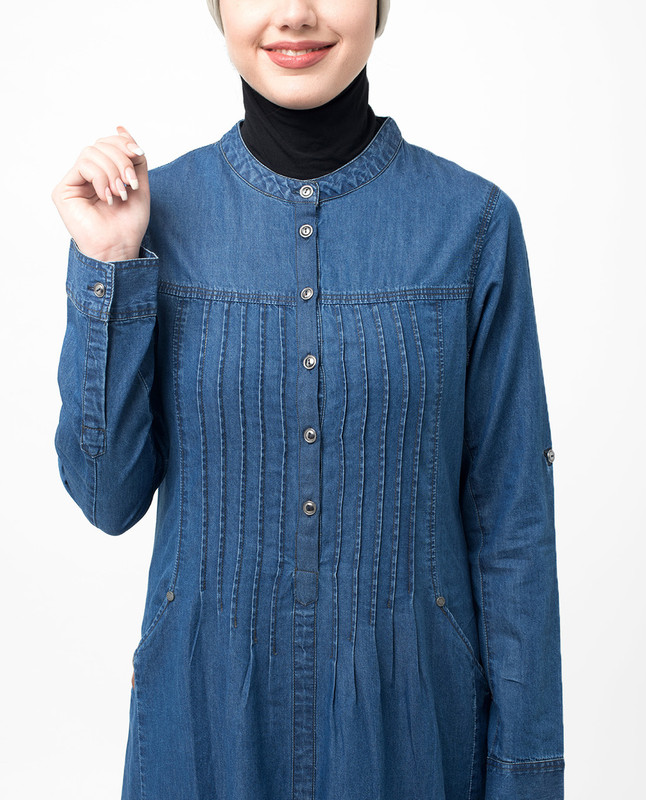 Soft Fine Denim Pleat Maxi Jilbab