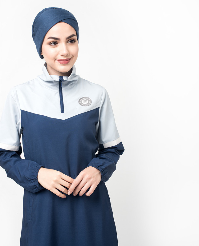 Blue Zip Up Neck Detail Jilbab