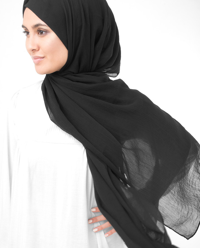 Jet Black Poly Chiffon Scarf