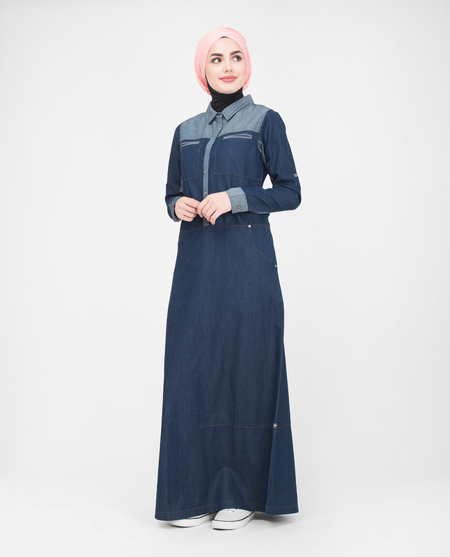 Blue collar denim jilbab abaya