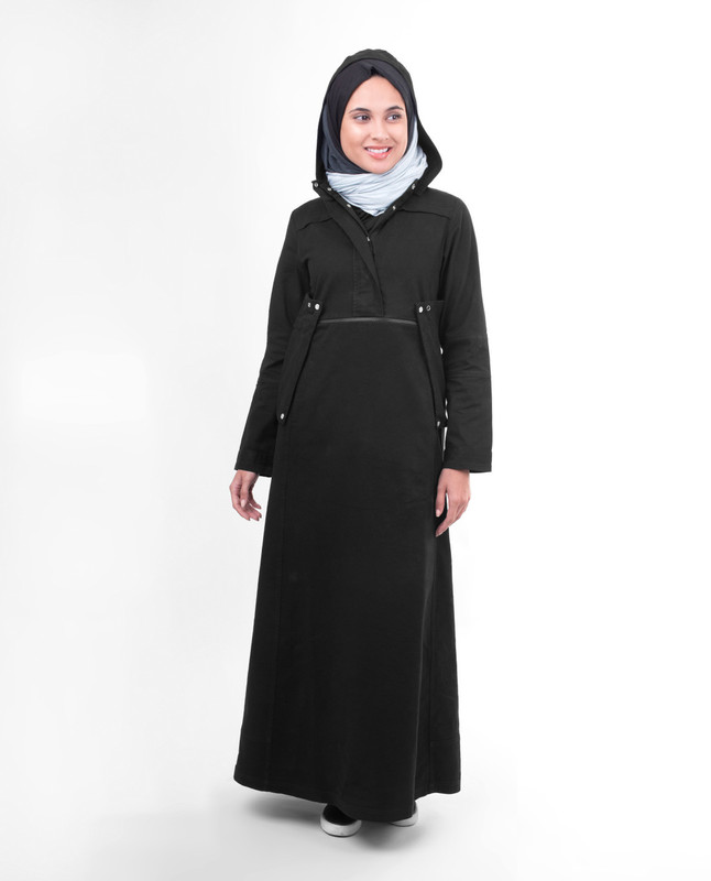 Black hooded winter abaya jilbab