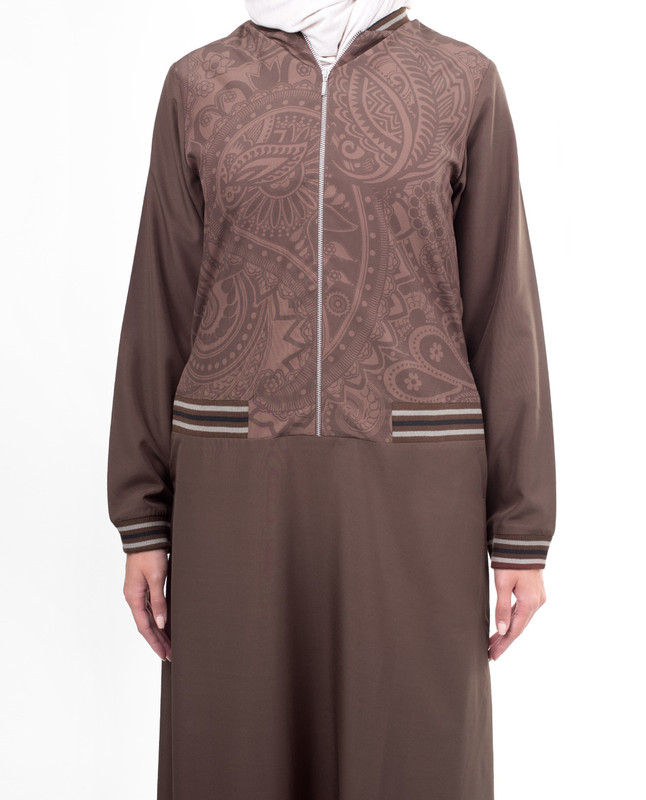 Half print brown abaya jilbab