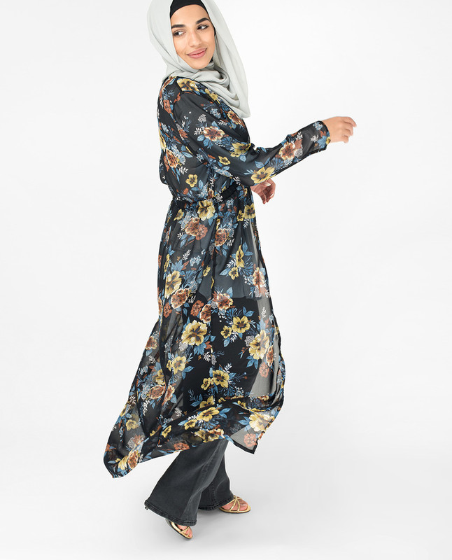 Navy Floral Georgette Outerwear