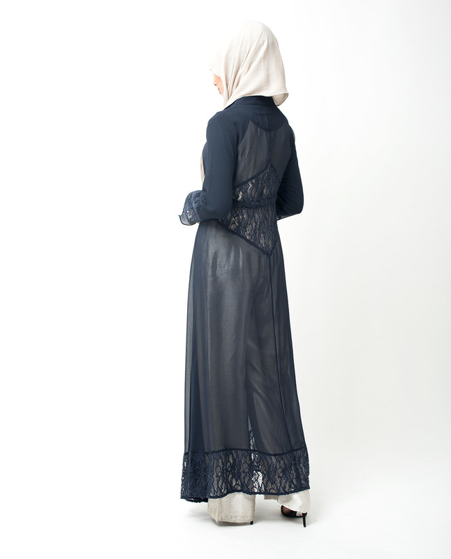 Long Dark Blue Elegant Lace Outerwear