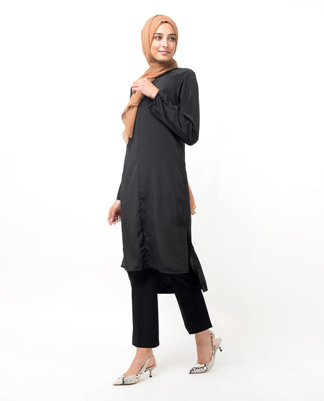 Lustrous High Low Black Midi Dress