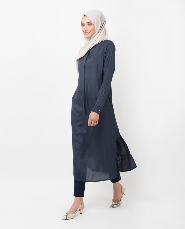 Navy Knife Pleat Midi Dress