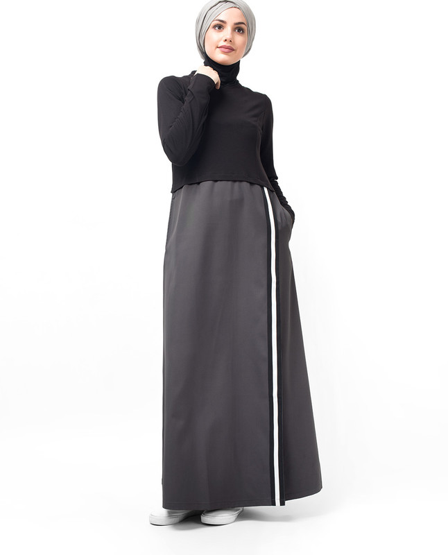 Black & Grey One Stripe Abaya