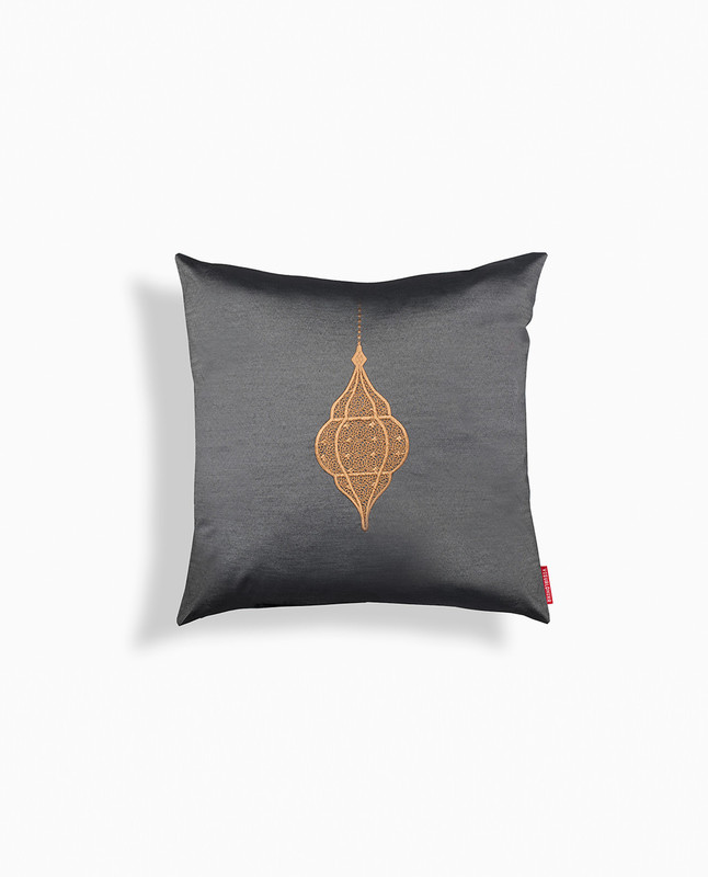 Lantern Embroidery Cushion Cover - Charcoal / Mocha