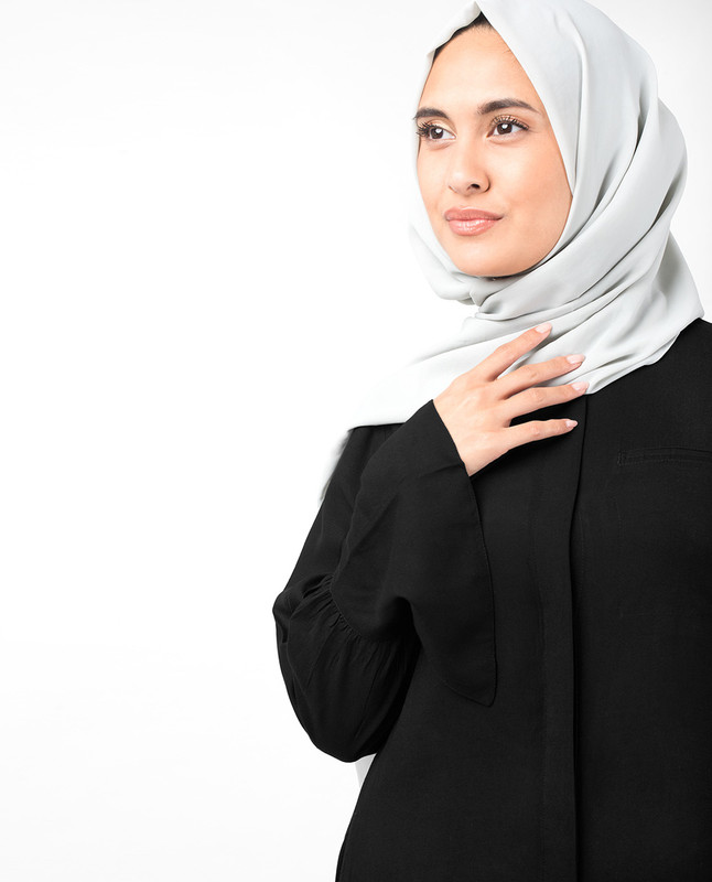 Full Front Open Black Bell Sleeve Abaya