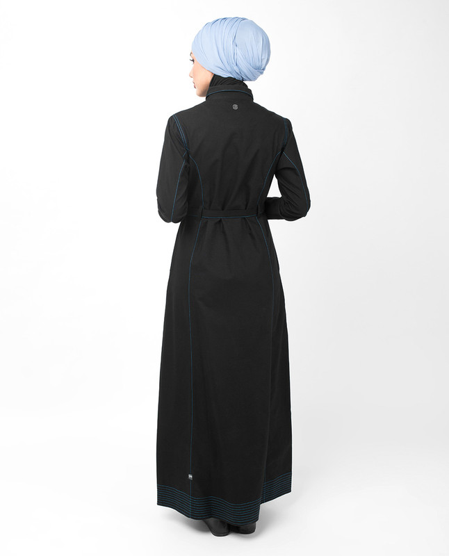 Full Front Open Black Waist Tie Up Abaya