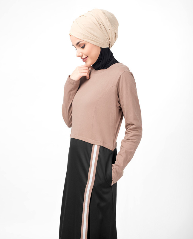 Black & Brown Contrast Stripe Jilbab