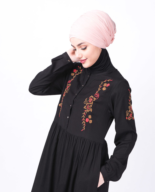 Black Floral Embroidered Abaya