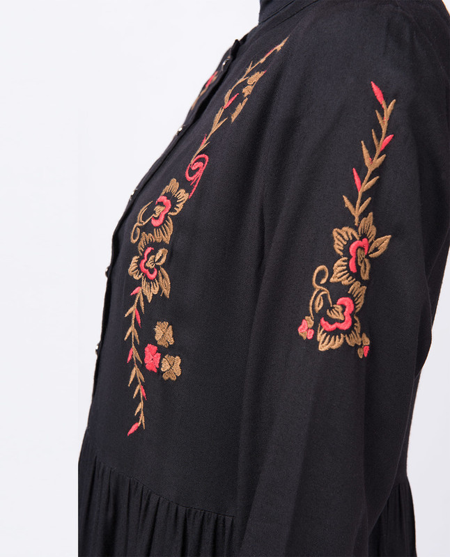 Black Floral Embroidered Abaya