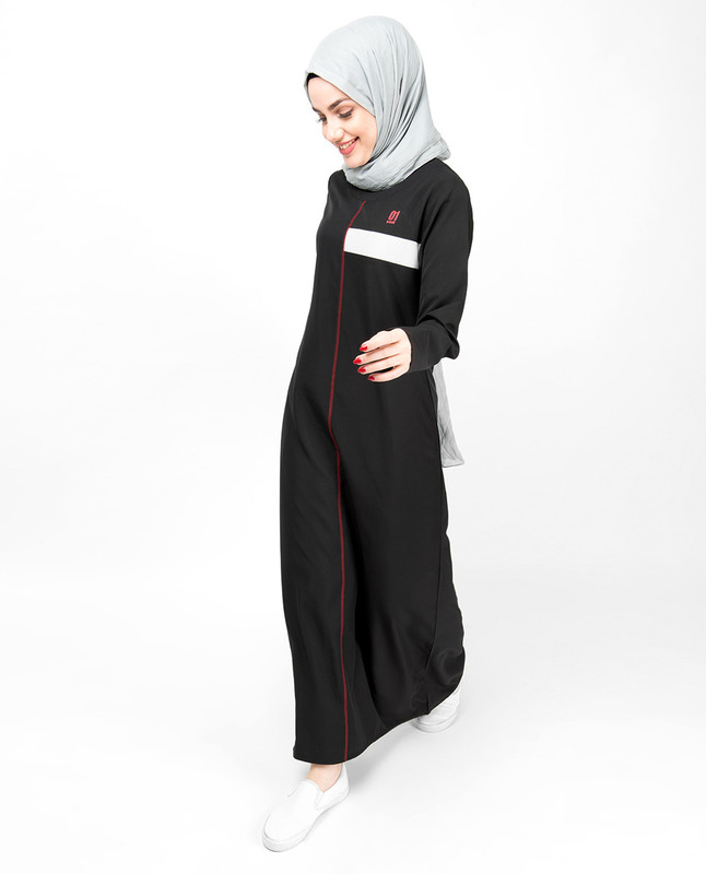 Black Contrast Trim High Low Jilbab