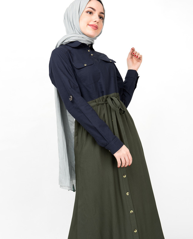 Flared Contrast Skirt Look Abaya