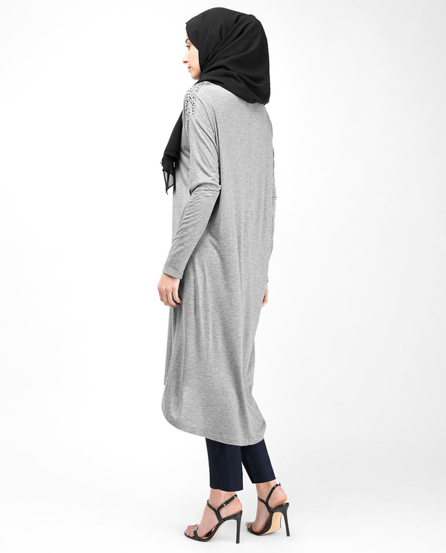 Boat Neck Grey Studded Long Top