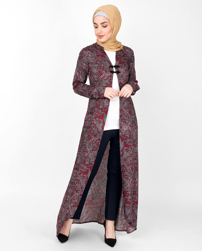 Red Oriental Inspired High Low Outerwear