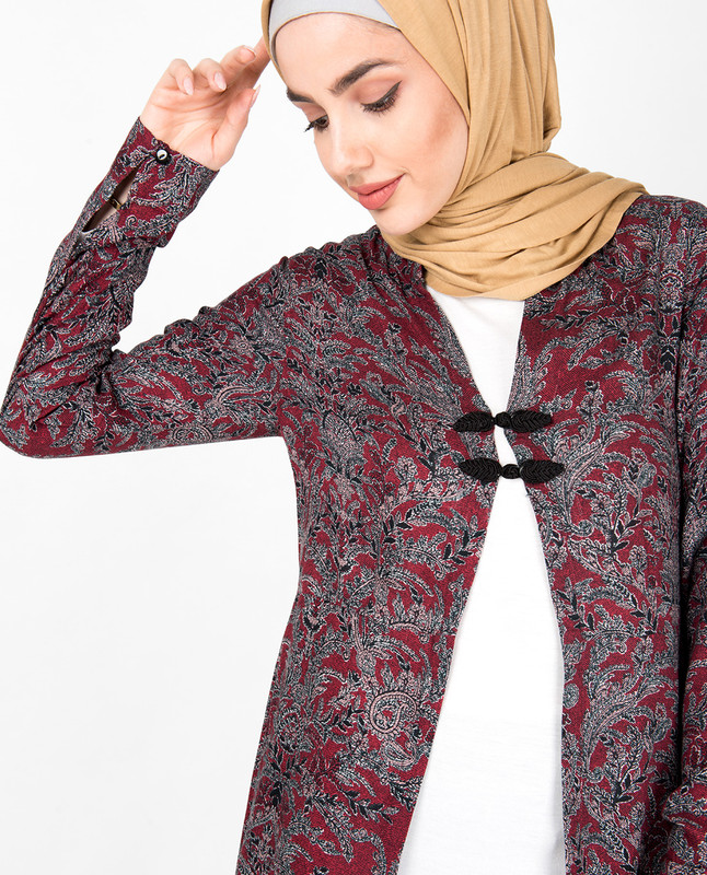 Red Oriental Inspired High Low Outerwear