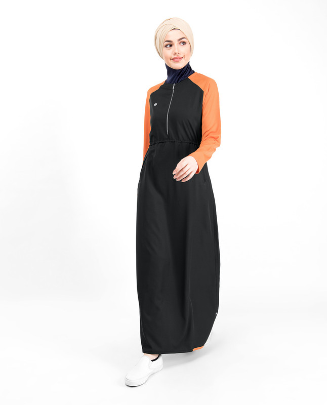 Black & Orange Toggle Zipper Jilbab