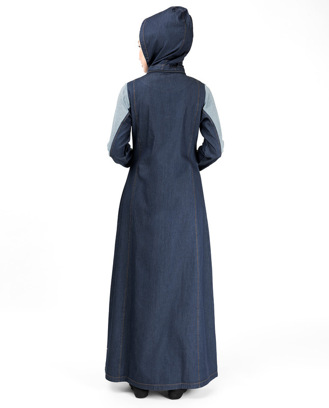 Detachable Hoodie Deep Denim Abaya