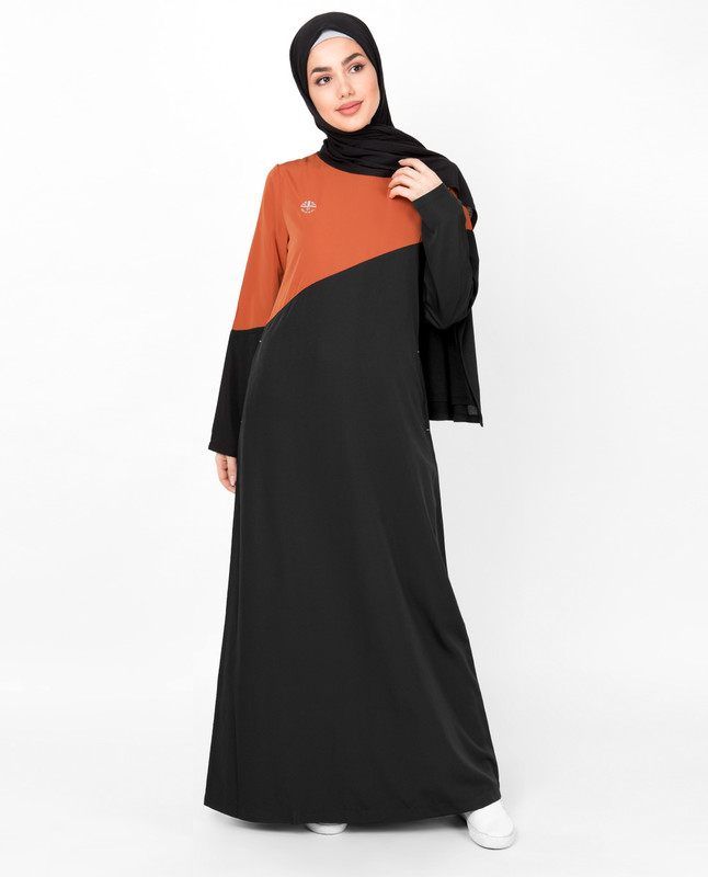 Black & Orange Diagonal Contrast Jilbab