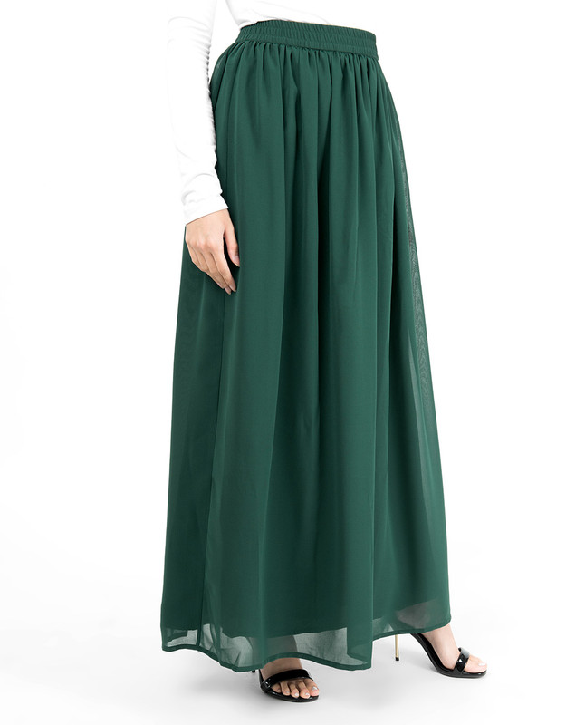 Green Flared Lined Skirt