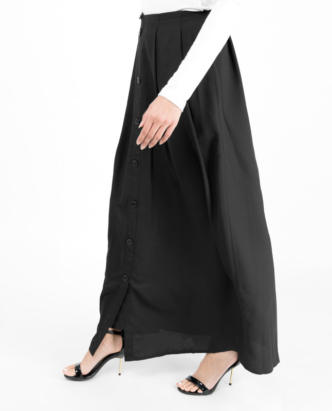 Black Mock Button Skirt